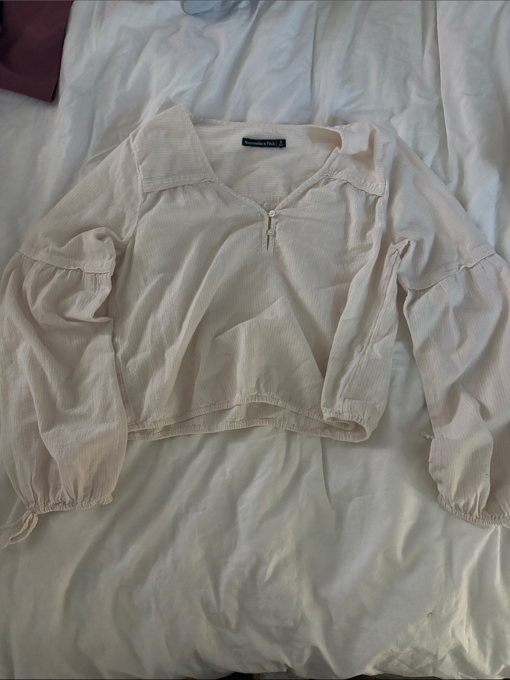 Abercrombie & Fitch Light Cream Peasant Blouse with Button Placket